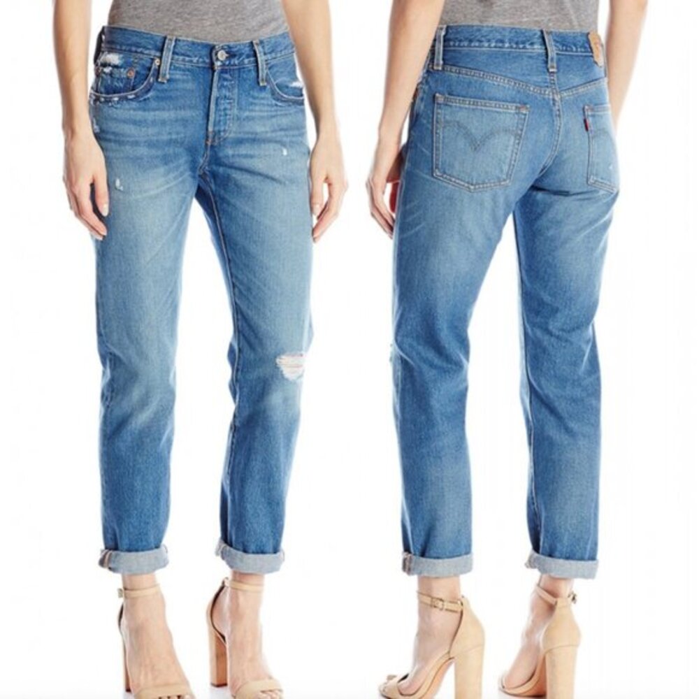 LEVI'S LEVIS 501 CT Jeans Customized Tapered Ripped Button Fly Cropped W26 L32